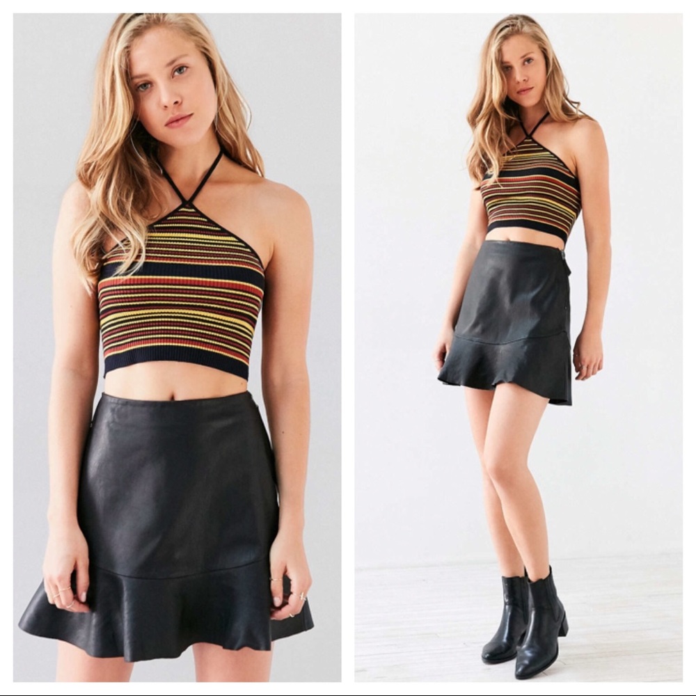 Urban Outfitters Black Leather Flounce Skirt
